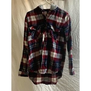 M Empyre Hooded Red/Navy/White Flannel Shirt